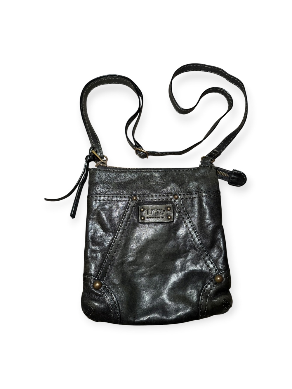UGG Australia Crossbody Purse Real Leather Black Bag Zipper Adjustable Strap GC